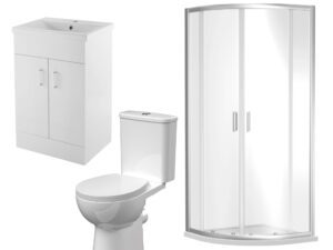 900mm Quadrant Enclosure, Tray, 500mm Vanity, Pan & Cistern