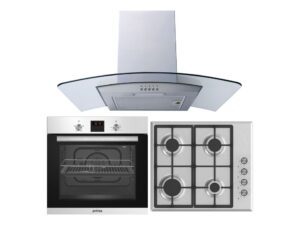 Prima Oven, Gas Hob & Curved Glass Chimney Hood Pack