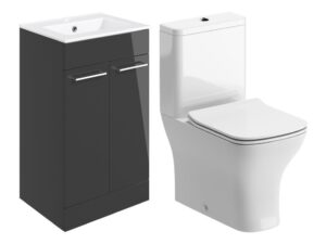 Volta 510mm Floor Standing Unit & Close Coupled WC Pack - Anthracite Gloss