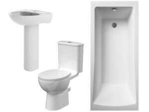 1700mm x700mm Square Single Ended Bath, Pan & Cistern, Basin & Pedestal