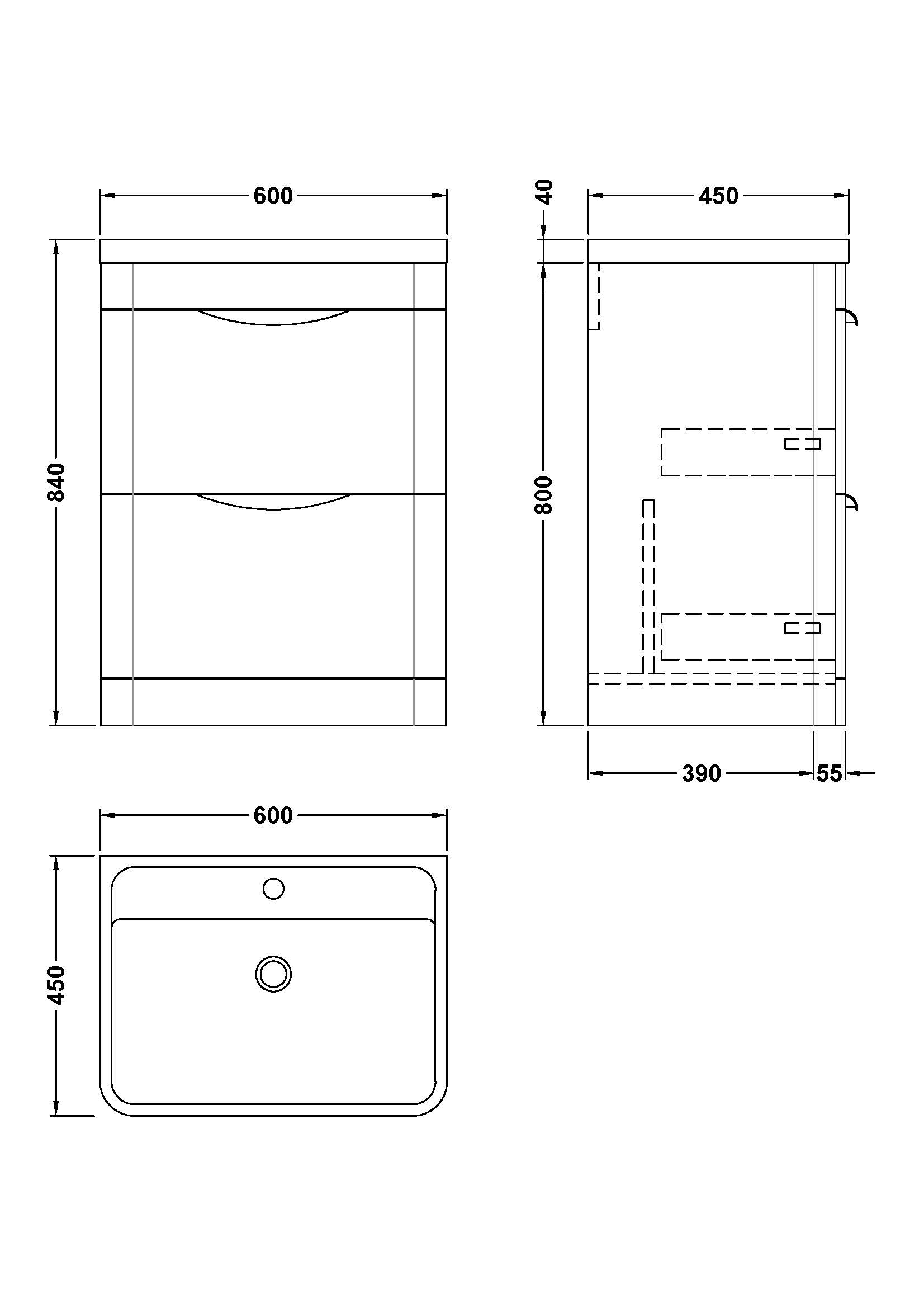 Parade Floor Standing 2 Drawer Vanity Unit with Polymarble Basin 600mm - Image 2