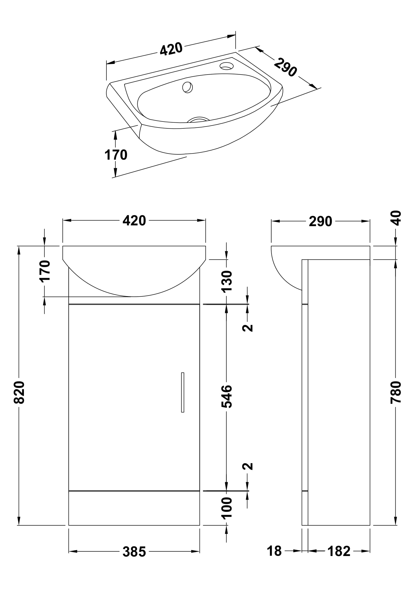 Mayford Floor Standing Single Door Cloakroom Vanity Unit with Ceramic Basin 400mm - Image 2