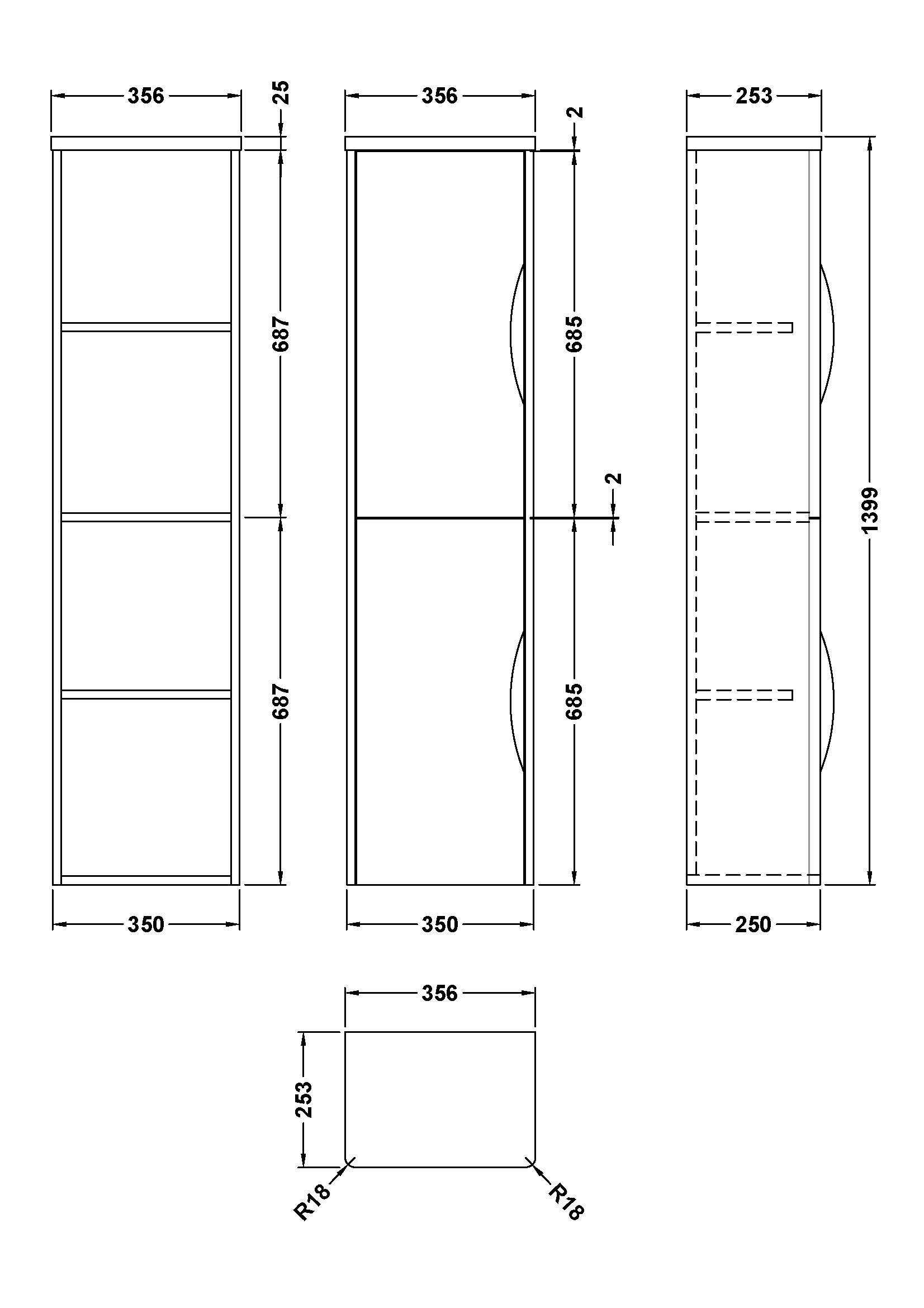 Parade Wall Hung 2 Door Tall Unit, 356mm - Image 3