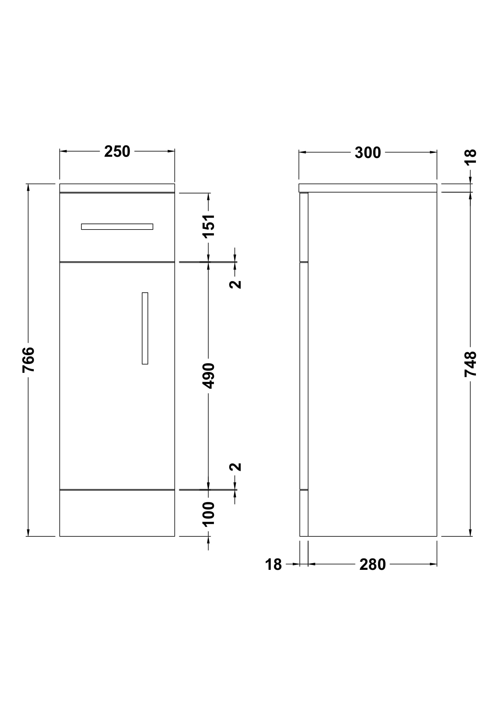 Mayford Floor Standing Single Door and Drawer Slim Cupboard 250mm - Image 2