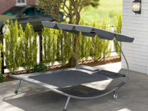 Double Outdoor Bed, with Canopy - Light Grey