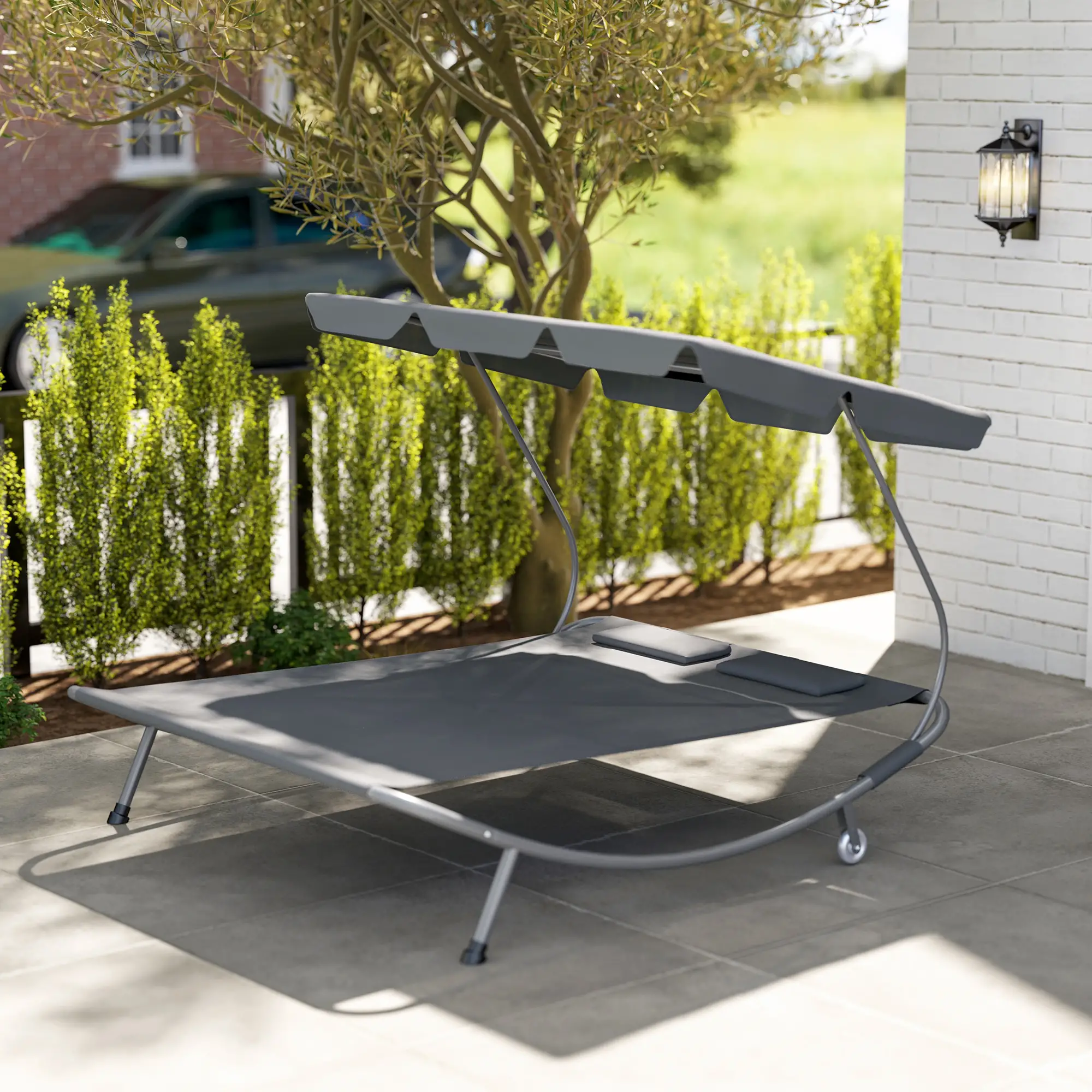 Double Outdoor Bed, with Canopy - Light Grey
