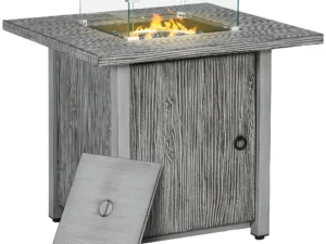 71cm 50,000 BTU Gas Fire Pit Table with Cover and Glass Screen - Grey