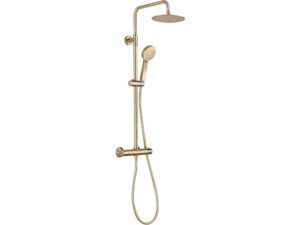 Round Thermostatic Bar Mixer w/Riser Kit - Brushed Brass