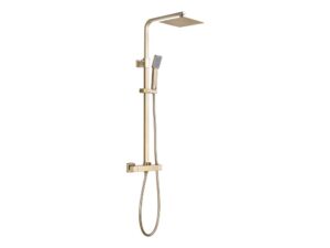 Square Thermostatic Bar Mixer w/Riser Kit - Brushed Brass