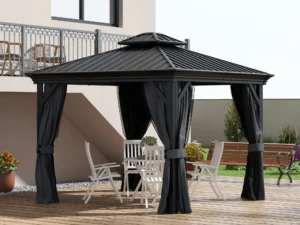 3.65 x 3m Aluminium Hardtop Gazebo, with Accessories - Dark Grey