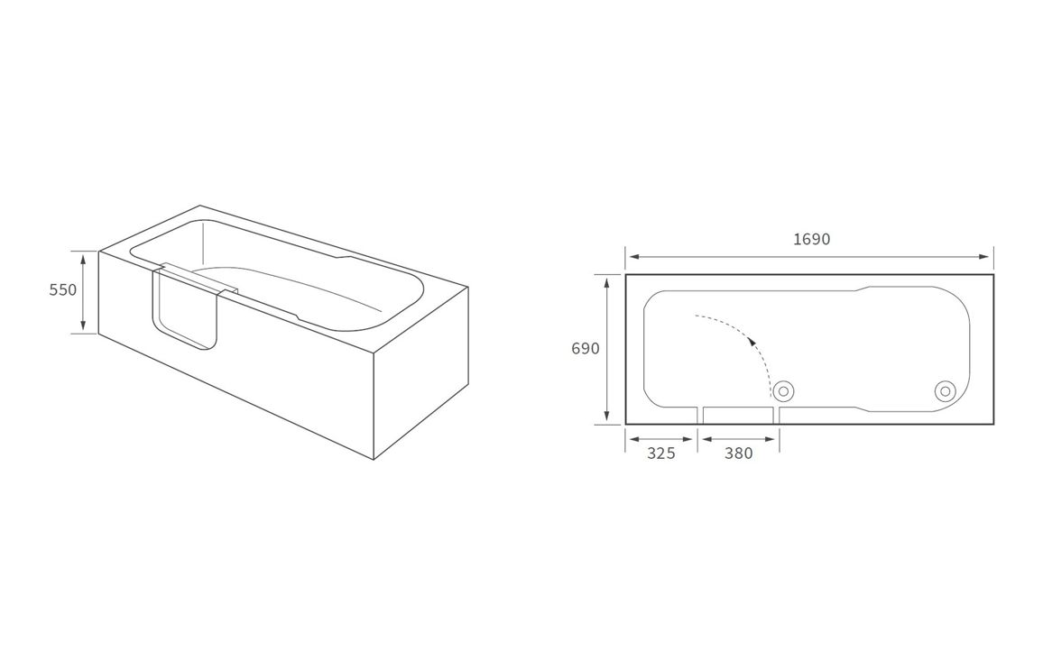 Easy Access 1690x690x550mm 0TH Bath (LH) - Image 2