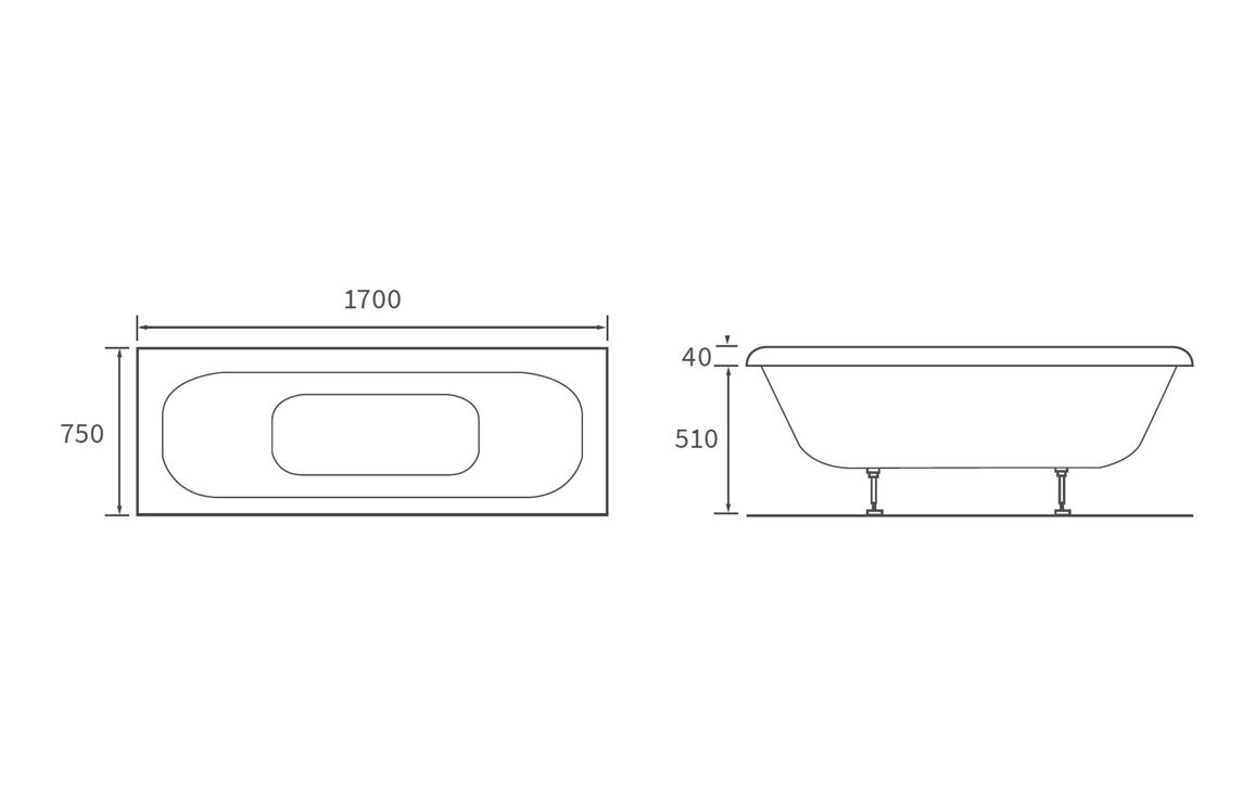 Malone Deluxe Square Double End 1700x750x550mm 0TH Bath w/Legs - Image 2