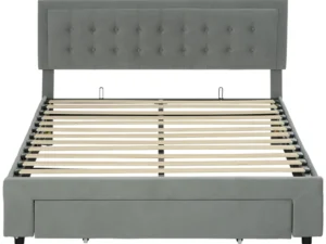 King Size Ottoman Bed Frame, with Front Drawer - Grey