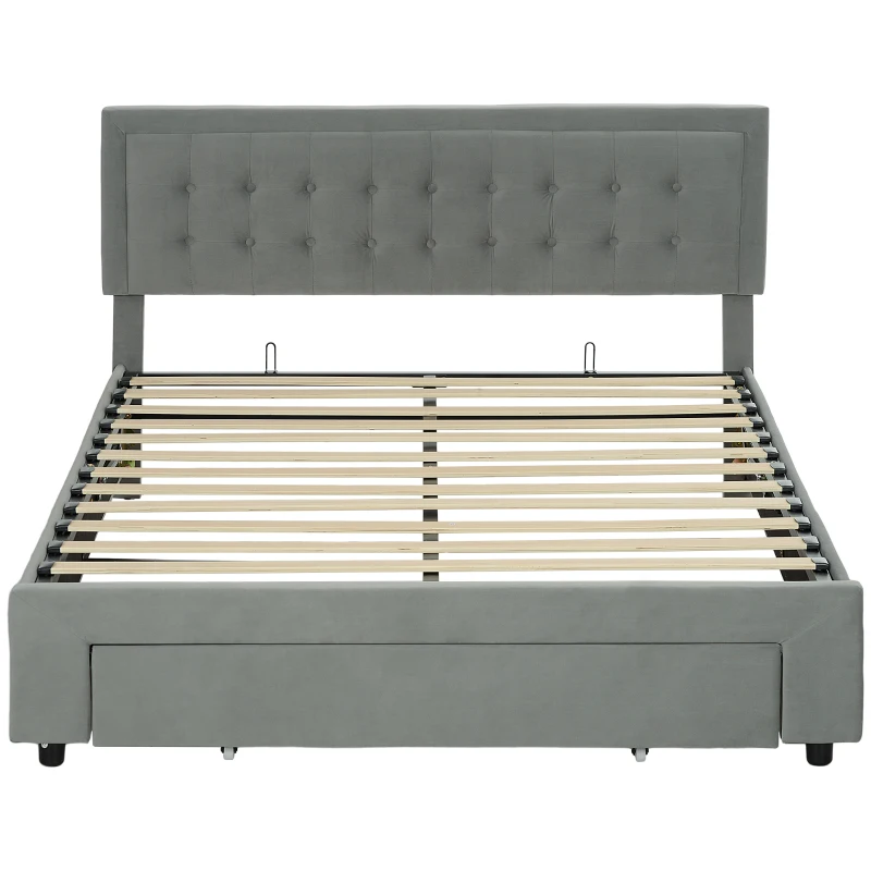 King Size Ottoman Bed Frame, with Front Drawer - Grey