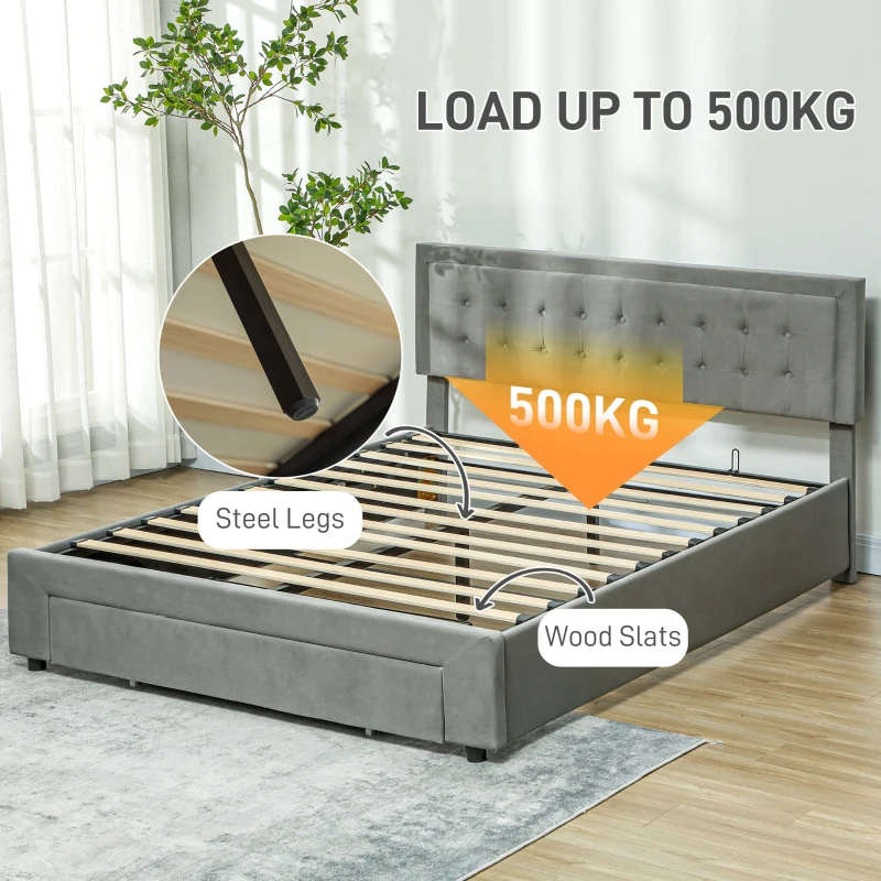King Size Ottoman Bed Frame, with Front Drawer - Grey - Image 4
