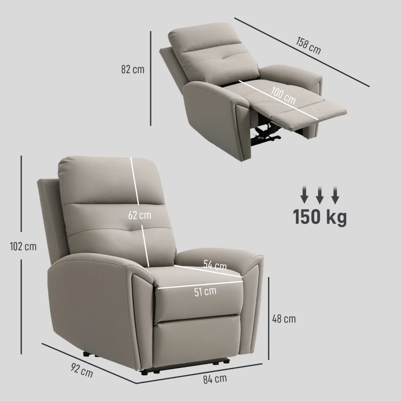 Recliner Armchair, Manual Reclining Chair with Adjustable Leg Rest and Reclining Functions, Modern Microfibre Overstuffed Lounge Seating for Living Room, Bedroom, Grey - Image 2