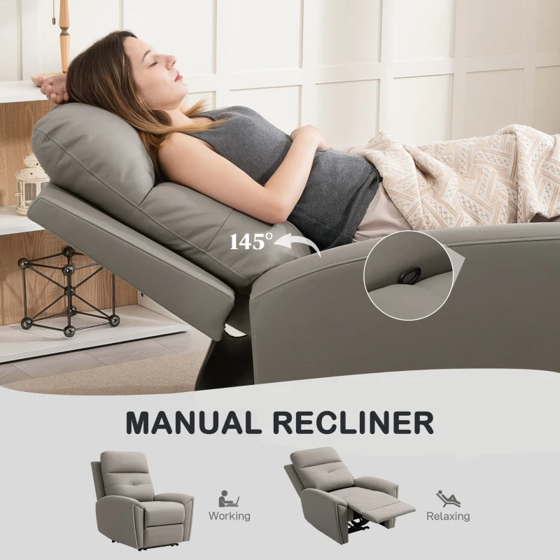 Recliner Armchair, Manual Reclining Chair with Adjustable Leg Rest and Reclining Functions, Modern Microfibre Overstuffed Lounge Seating for Living Room, Bedroom, Grey - Image 3