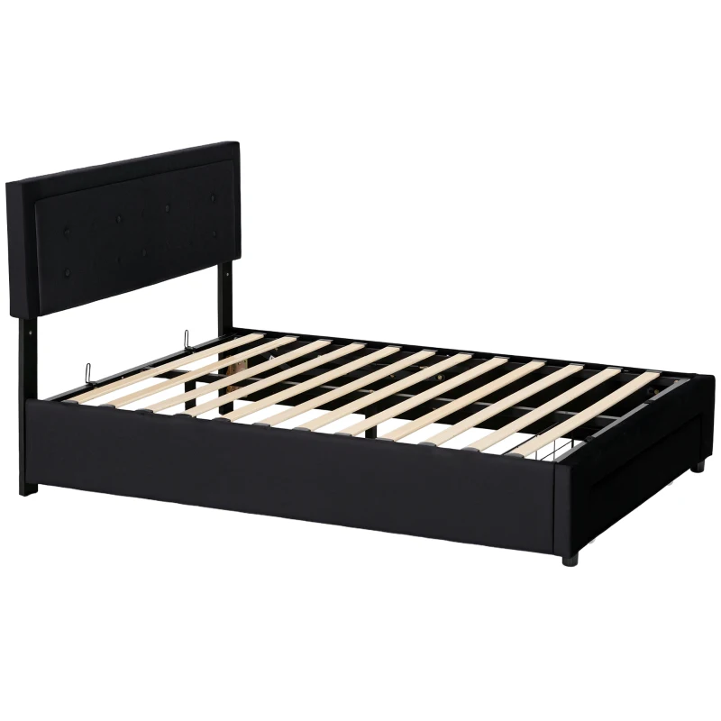 Double Ottoman Bed Frame, with Front Drawer - Black - Image 2
