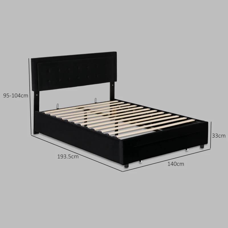 Double Ottoman Bed Frame, with Front Drawer - Black - Image 3