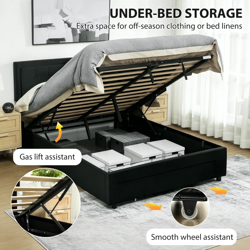 Double Ottoman Bed Frame, with Front Drawer - Black - Image 4