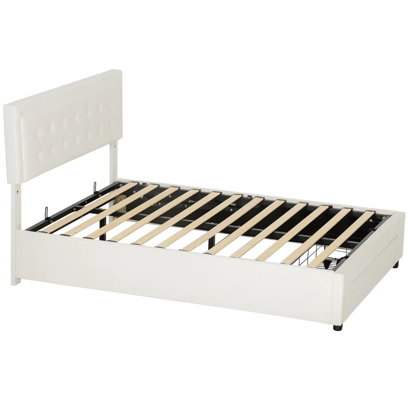 Double Ottoman Bed Frame, with Front Drawer - Cream - Image 2