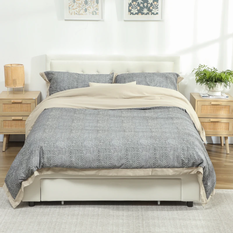 Double Ottoman Bed Frame, with Front Drawer - Cream