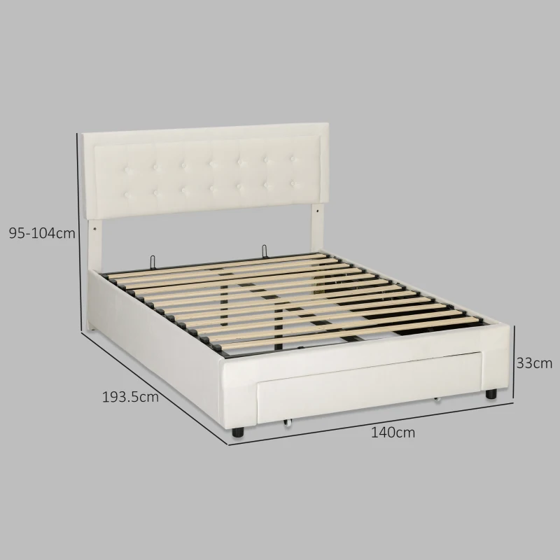 Double Ottoman Bed Frame, with Front Drawer - Cream - Image 3