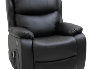 PU Leather Reclining Chair with 8 Massage Points and Heat, Manual Recliner with Swivel Base, Footrest and Remote, Black