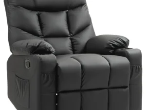Manual Reclining Chair, Recliner Armchair with Swivel, Faux Leather, Footrest, Cup Holders, 86x93x102cm, Black