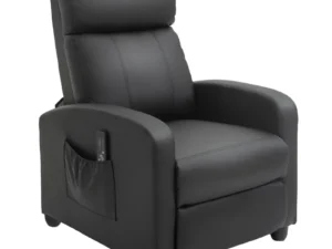Recliner Armchair, Massage Faux Leather Push Back Reclining Chair with Adjustable Leg Rest, Side Pocket, for Home Living Room Theatre, Black