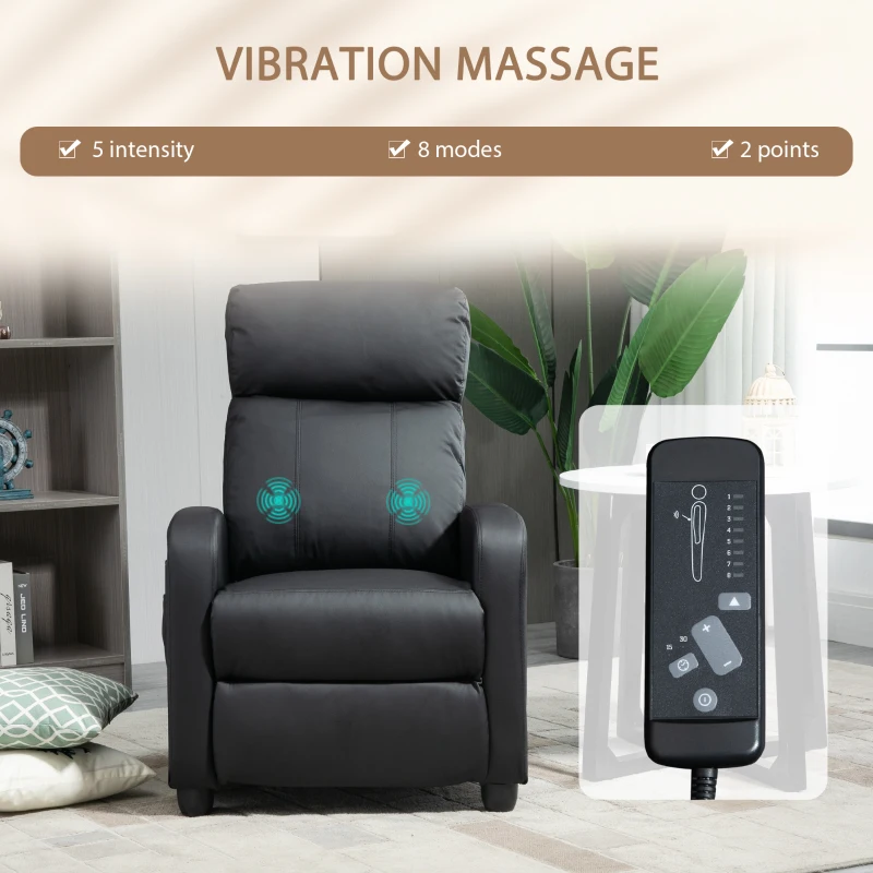 Recliner Armchair, Massage Faux Leather Push Back Reclining Chair with Adjustable Leg Rest, Side Pocket, for Home Living Room Theatre, Black - Image 4