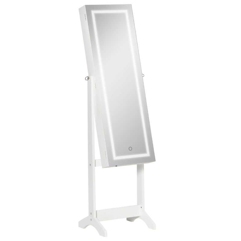 Jewellery Cabinet with LED Light, Lockable Jewellery Organiser with Full-Length Mirror for Bedroom Dressing Room, White - Image 2