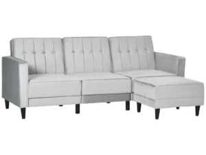 L Shape Sofa Bed Set with 3-Seater Sofa and Footstool, Corner Sofa Bed with Ottoman, Light Grey