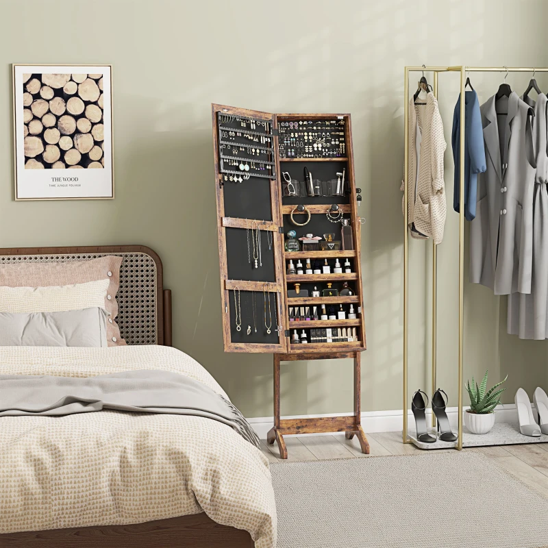 Jewellery Cabinet with LED Light, Lockable Jewellery Organiser with Full-Length Mirror for Bedroom Dressing Room, Rustic Brown - Image 2