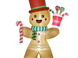 7.5ft Christmas Inflatable Gingerbread Man with Candy Cane and LED Lights, Blow-Up Outdoor LED Garden Display for Lawn, Party