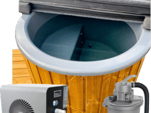 Ice Bath Grey Shell with Chiller & Circulation Pump - Light Oak (With Matching Steps)