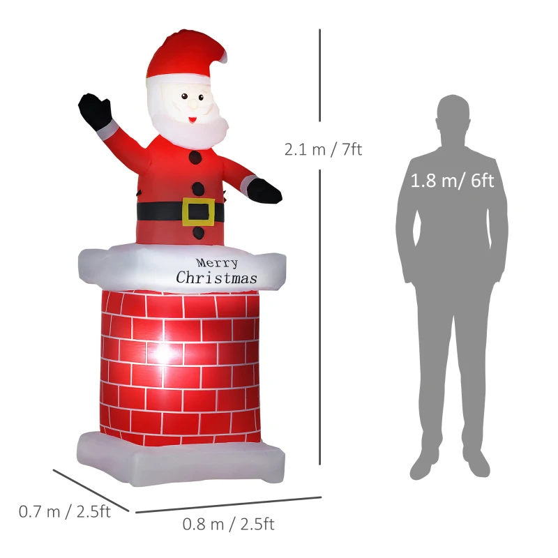7ft Christmas Inflatable Santa Claus from Chimney, Blow-Up Outdoor LED Garden Display for Lawn, Party - Image 2
