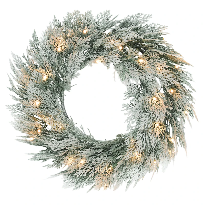 60cm/ 24inch Flocked Prelit Christmas Wreath