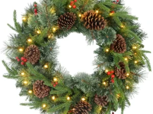 60" Cone and Berry Christmas Wreath, with LED Lights