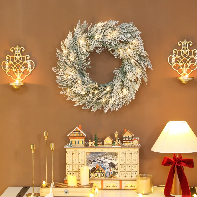 60cm/ 24inch Flocked Prelit Christmas Wreath - Image 2