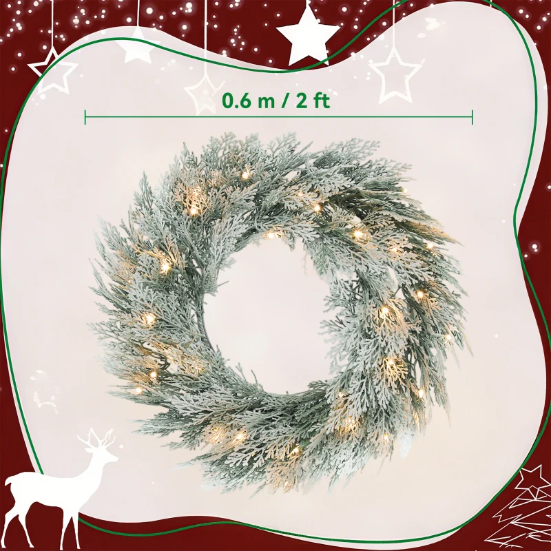 60cm/ 24inch Flocked Prelit Christmas Wreath - Image 3