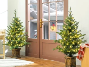 Set of Two Artificial 4ft Christmas Trees, with Lights - Green