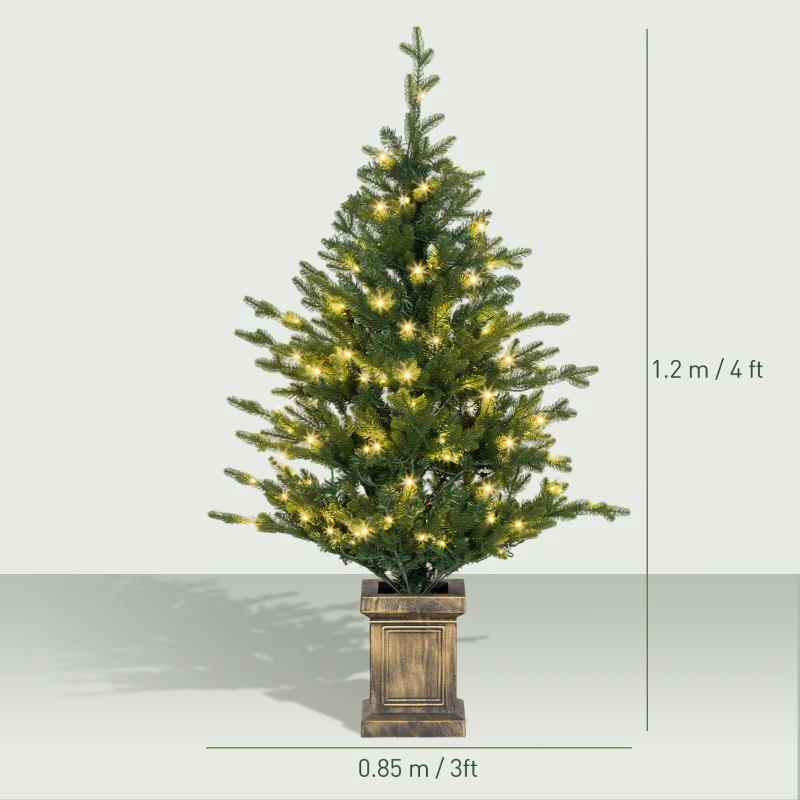 Set of Two Artificial 4ft Christmas Trees, with Lights - Green - Image 2