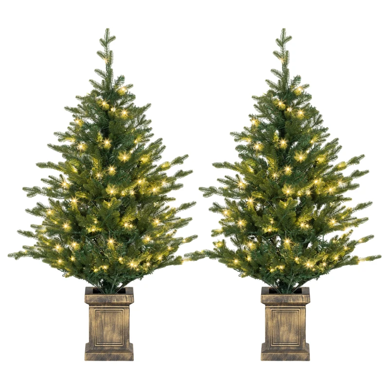 Set of Two Artificial 4ft Christmas Trees, with Lights - Green - Image 3