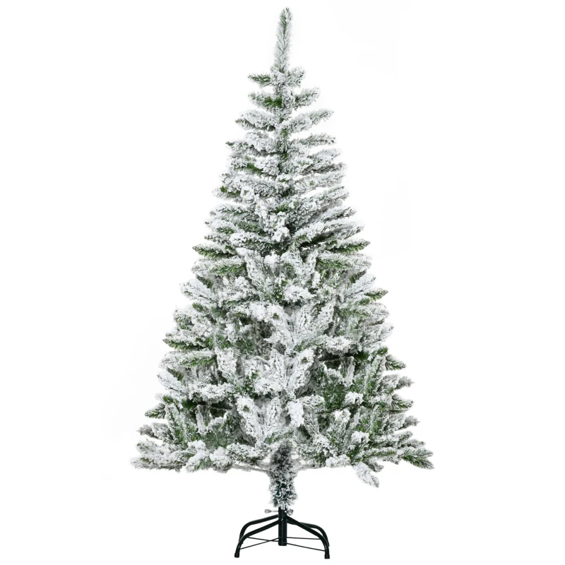 5 Ft Snow Flocked Artificial Christmas Tree Xmas Pine Tree with Realistic Branches, Auto Open and Steel Base, Green - Image 3