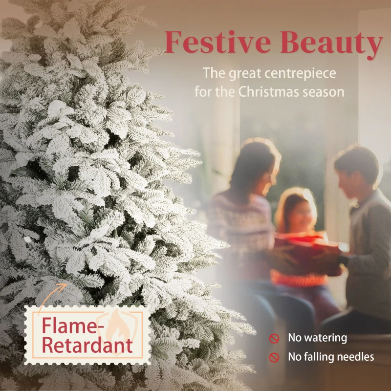 7 ft Artificial Flocked Christmas Tree with 1867 Branches, Hinged Xmas Tree with Foldable Metal Stand, Easy Assembly for Home Office Decor - Image 3