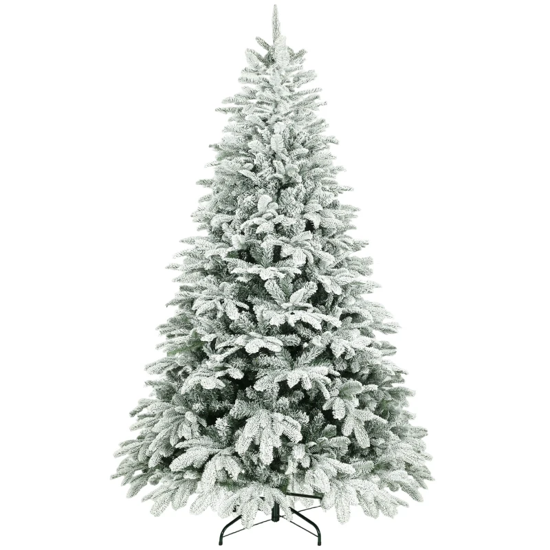 7 ft Artificial Flocked Christmas Tree with 1867 Branches, Hinged Xmas Tree with Foldable Metal Stand, Easy Assembly for Home Office Decor - Image 4