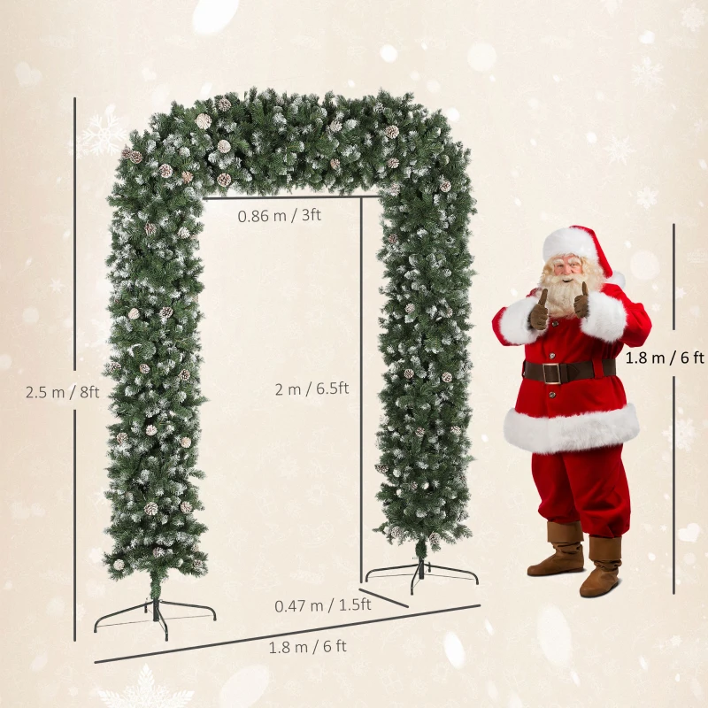 8.2 ft Snow Frosted Christmas Tree Arch, Christmas Arch Doorway Decor with 1800 Tips and 91 Pinecones, Artificial Xmas Tree with Metal Stand for Indoor, Green - Image 3