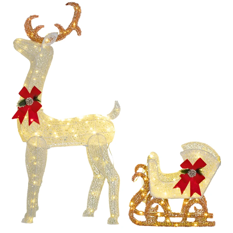 170 LED Light Reindeer and Sleigh Christmas Decoration - Image 2